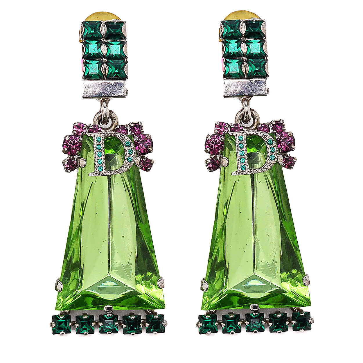 Christian Dior - Christian Dior by John Galliano Couture Runway Earrings With Green Crystals